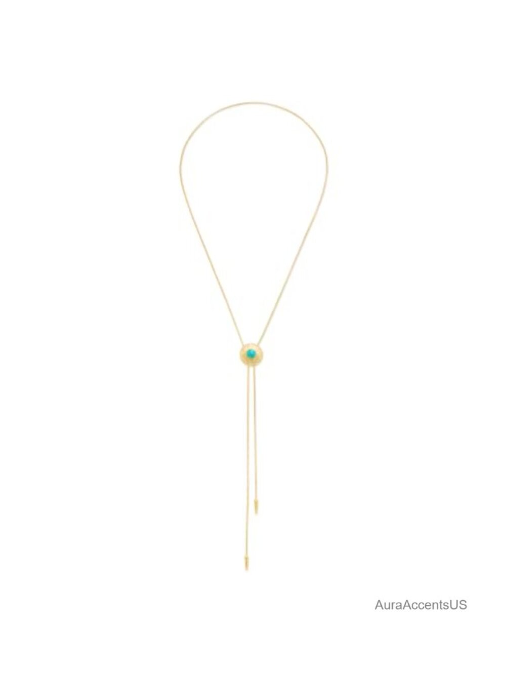 Gold Bolo Tie Necklace Western Turquoise Y-Necklace Lariat